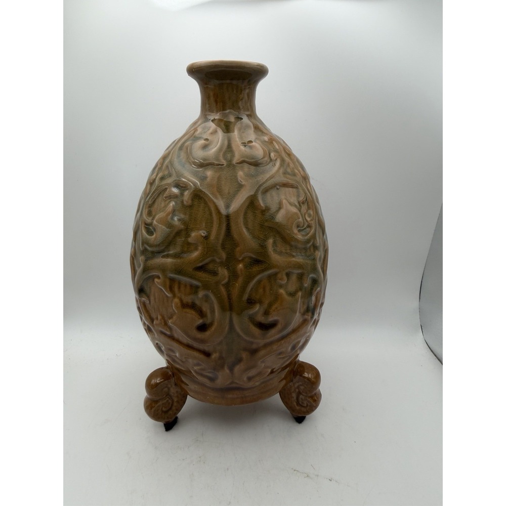 Uttermost Chambray Bottles Decorative Ceramic Bottle Brown Glazed Footed Decor